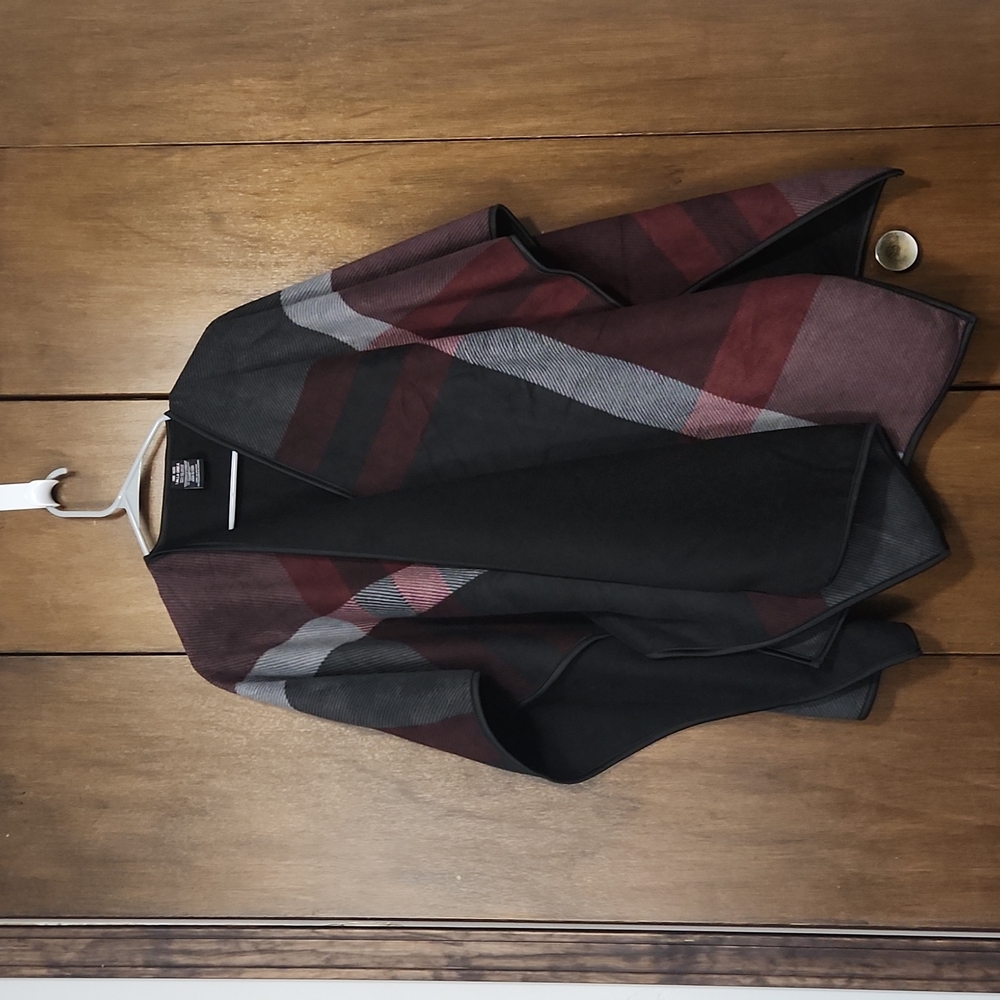 Maroon/gray/black multi color thick wrap sweater. One Size